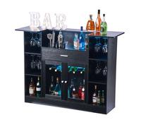 VEVOR Meuble Bar 4 Niveaux, Bar de Salon en Bois et en Métal, pour Cuisine Salon Maison Pub Bistro, Buffet Cuisine avec Tiroir de Rangement, Porte-verres, Porte-bouteilles et Éclairage LED, Noir
