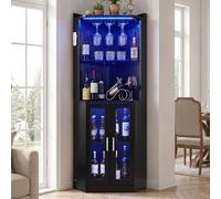 VEVOR Meuble Bar d'Angle, Armoire à Vin Moderne, Rangement pour Salon Cuisine Salle à Manger, Buffet Bar Haut avec Porte-verres, Éclairage LED Réglable, Sangle Anti-basculement, Noir
