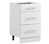 VEVOR Meuble Bas en Kit, Élément Bas à 3 Tiroirs, 50x47,5x81,5 cm, Blanc, Rangement pour Salle de Bain Cellier Buanderie, Chants Plaqués, Caisson de Cuisine sans Plan de Travail, Fermeture en Douceur