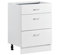 VEVOR Meuble Bas en Kit, Élément Bas à 3 Tiroirs, 60x47,5x81,5 cm, Blanc, Rangement pour Salle de Bain Cellier Buanderie, Chants Plaqués, Caisson de Cuisine sans Plan de Travail, Coulissement Fluide