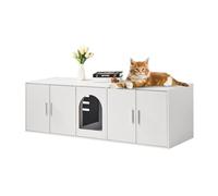 VEVOR Meuble Cache Bac à Litière pour 2 Chats, Maison de Toilette pour Chat avec Chambres Doubles, Armoire en Bois pour Cacher la Plupart des Bacs à Litière pour Chats, 1,47 x 0,46 x 0,45 m, Blanc