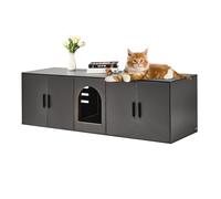 VEVOR Meuble Cache Bac à Litière pour 2 Chats, Maison de Toilette pour Chat avec Chambres Doubles, Armoire en Bois pour Cacher la Plupart des Bacs à Litière pour Chats, 1,47 x 0,46 x 0,45 m, Noir