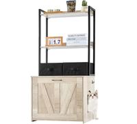 VEVOR Meuble Cache Bac à Litière pour Chat, 60x50x127 cm, Maison de Toilette pour Chat avec 2 Étagères, 2 Paniers, Armoire en Bois pour Cacher la Plupart des Bacs à Litière pour Chats, Couleur Naturel