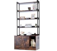 VEVOR Meuble Cache Bac à Litière pour Chat, 85x49x149 cm, Maison de Toilette pour Chat avec 4 Étagères de Rangement, Armoire en Bois pour Cacher la Plupart des Bacs à Litière pour Chats, Marron Foncé