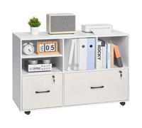 Classeur Dossier Mobile en Bois-VEVOR-Meuble de Rangement de Bureau à 2 Tiroirs-avec Étagères Ouvertes et Réglables