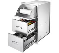 VEVOR Meuble Cuisine Extérieure 76x52x40,6 cm Tiroirs de Cuisine d'Été Inox, pour Îlot BBQ Bar de Terrasse, avec Porte Essuie-tout, Module de Rangement Encastrable pour Ustensiles, Ouverture Complète