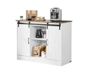 VEVOR Meuble de bar à café, 106 x 40 x 81,5 cm, armoire de bar à café avec rangement à 3 niveaux, table basse avec portes de grange, buffet pour salle à manger, cuisine, entrée, salon, marron et blanc