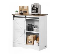 VEVOR Meuble de bar à café, 80 x 35 x 80 cm, armoire de bar à café avec rangement à 3 niveaux, table basse avec porte de grange, buffet pour salle à manger, cuisine, entrée, salon, marron et blanc