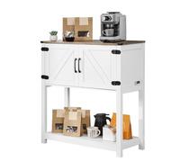 VEVOR Meuble de bar à café, 80 x 35 x 88 cm, armoire de bar à café avec rangement à 3 niveaux, table basse avec portes magnétiques, buffet pour salle à manger, cuisine, entrée, salon, marron et blanc