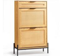 VEVOR Meuble de Rangement à Chaussures en Rotin, Armoire à Chaussures avec 2 Tiroirs Rabattables et 1 Tiroir Coulissant, Range-Chaussures Minces avec Pieds en Métal, Meuble d'Entrée et de Couloir