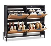 VEVOR Meuble de rangement à chaussures en rotin, armoire à chaussures avec 4 tiroirs rabattables, range-chaussures minces avec pieds en métal, meuble d'entrée et de couloir, couleur bois clair et noir