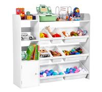 VEVOR Meuble de Rangement Jouets Enfant à 4 Niveaux avec bibliothèque, étagère d'organisateur de Jouets avec 8 bacs en Plastique Flexibles, pour Salle d'étude, Chambre, Salle de Jeux, crèche, Blanc