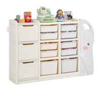 VEVOR Meuble de Rangement Jouets Enfant à 4 Niveaux en Forme d'éléphant, étagère Organisateur de Jouets avec 10 bacs Amovibles en Plastique, pour Salle de Jeux, Salle de Classe, crèche, Gris et Beige