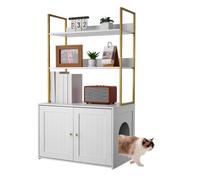 VEVOR Meuble de Rangement pour Bac à Litière Chat Armoire Cache Maison de Toilette de Chat, Niche Cache-litière avec Étagère 2 Niveaux, pour la Plupart Bacs à Litière Chats, pour Salon, 70x45x124,5 cm