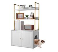 VEVOR Meuble de Rangement pour Bac à Litière Chat Armoire Cache Maison de Toilette de Chat, Niche Cache-litière avec Étagère 2 Niveaux, pour la Plupart Bacs à Litière Chats, pour Salon, 70x45x124,5 cm