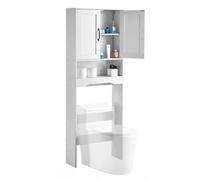 VEVOR Meuble de Rangement WC Hauteur 165,1 cm, Rangement au Dessus des Toilettes ou Machine à Laver, avec Double Porte et Étagère Réglable Ouverte, Armoire de Salle de Bain Gain de Place, Blanc