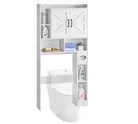VEVOR Meuble de Rangement WC Hauteur 168 cm, Rangement au Dessus des Toilettes ou Machine à Laver, avec Double Porte et Étagère Réglable Ouverte, Armoire de Salle de Bain Gain de Place, Blanc