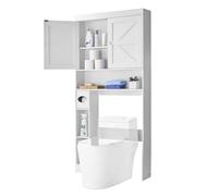 VEVOR Meuble de Rangement WC Hauteur 171,3 cm, Rangement au Dessus des Toilettes ou Machine à Laver, avec Double Porte et Étagère Réglable Ouverte, Armoire de Salle de Bain Gain de Place, Blanc