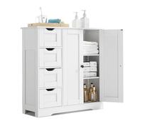 VEVOR Meuble de Salle de Bain, 3 Niveaux, Armoire de Rangement de Salle de Bain en Bois avec 2 Portes, 4 tiroirs et étagère réglable, Placard indépendant Moderne pour Cuisine, Salon, entrée, Blanc