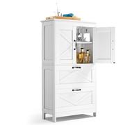 VEVOR Meuble de salle de bain en bois avec 2 tiroirs et étagère réglable blanc