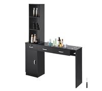 VEVOR Meuble de salon de coiffure murale pour coiffeur, ensemble de meubles de spa de beauté, avec 1 armoire de rangement, 3 compartiments, 3 tiroirs (un verrouillable) pour rangement d'outils, noir