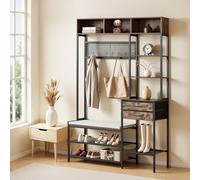 VEVOR Meuble d'Entrée 180 cm, Porte Manteaux avec Banc à Chaussures et 2 Tiroirs, pour Couloir Chambre Dressing, Vestiaire d'Entrée Autoportant en Acier, avec Rangement Supérieur et Inférieur