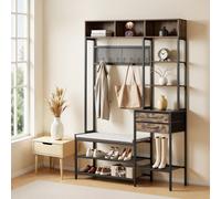 VEVOR Meuble d'Entrée 180 cm, Porte Manteaux avec Banc à Chaussures et 2 Tiroirs, pour Couloir Chambre Dressing, Vestiaire d'Entrée Autoportant en Acier, avec Rangement Supérieur et Inférieur