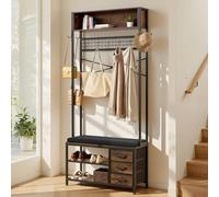 VEVOR Meuble d'Entrée 180 cm, Porte Manteaux avec Banc à Chaussures et 3 Tiroirs, pour Couloir Chambre Dressing, Vestiaire d'Entrée Autoportant, avec Patères, Rangement Supérieur et Inférieur