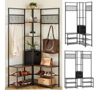 VEVOR Meuble d'Entrée 180 cm, Porte Manteaux avec Étagère à Chaussures et Crochets, pour Couloir Chambre Dressing, Vestiaire d'Angle Autoportant, avec Système Anti-basculement, Marron Rustique