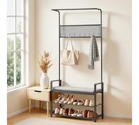 VEVOR Meuble d'Entrée 183 cm 3 Niveaux, Porte Manteaux avec Banc à Chaussures, Rangement pour Couloir Chambre Dressing et Salon, Vestiaire d'Entrée Autoportant, avec Tringle et Plusieurs Patères