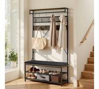 VEVOR Meuble d'Entrée 183 cm, Porte Manteaux avec Banc à Chaussures 3 Niveaux, Rangement pour Couloir Chambre Dressing Salon, Vestiaire d'Entrée Autoportant en Acier, avec Patères et Tringle