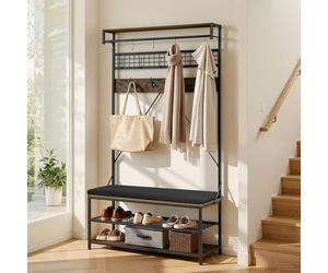 VEVOR Meuble d'Entrée 183 cm, Porte Manteaux avec Banc à Chaussures 3 Niveaux, Rangement pour Couloir Chambre Dressing Salon, Vestiaire d'Entrée Autoportant en Acier, avec Patères et Tringle