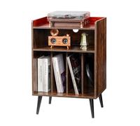 VEVOR Meuble Platine Vinyles 3 Niveaux, Support de Tourne-Disque avec Lumière LED, Station de Charge et Ports USB, Capacité 150 Albums, Armoire à Disques Vinyles en Bois, Salon Chambre à Coucher