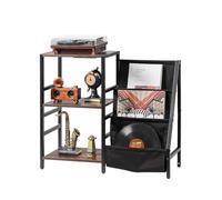 VEVOR Meuble Platine Vinyles 3 Niveaux avec Éclairage LED et Ports USB Noir