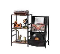 VEVOR Meuble Platine Vinyles 3 Niveaux, Support de Tourne-disque avec Station de Charge et Ports USB, Capacité 200 Albums, Armoire à Disques Vinyles, Meuble de Rangement pour Salon Chambre à Coucher