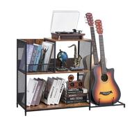 VEVOR Meuble Platine Vinyles à 3 Niveaux avec Support de Guitare, Support de Tourne-disque Capacité jusqu'à 300 Albums, Armoire à Disques Vinyles en Métal, pour Salon, Chambre à Coucher, Noir