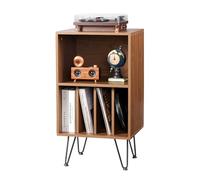 VEVOR Meuble Platine Vinyles à 3 Niveaux, Support de Tourne-disque Capacité jusqu'à 150 Albums, Armoire à Disques Vinyles en Bois avec Pieds en Métal, Rangement pour Salon, Chambre à Coucher, Marron
