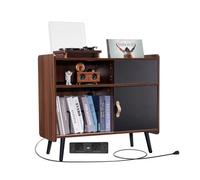 VEVOR Meuble Platine Vinyles à 3 Niveaux, Support de Tourne-Disque Capacité jusqu'à 350 Albums, Armoire à Disques Vinyles en Bois, Porte Coulissante, avec Prise de Courant, pour Salon, Chambre