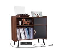 VEVOR Meuble Platine Vinyles à 3 Niveaux, Support de Tourne-disque Capacité jusqu'à 350 Albums, Armoire à Disques Vinyles en Bois, Porte Coulissante, avec Prise de Courant, pour Salon, Chambre