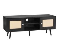 VEVOR Meuble TV en rotin, 1200 x 400 x 490 mm, console TV bohème pour télévisions de 55'', meuble TV moderne du milieu du siècle, banc TV avec étagères réglables pour salon et salle multimédia, noir