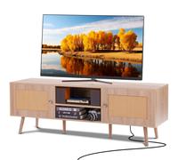 VEVOR Meuble TV en Rotin pour Téléviseur 65" Banc TV avec Prise Intégrée Chêne