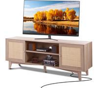 VEVOR Meuble TV en Rotin pour Téléviseur 75" Banc TV avec Prise Intégrée Chêne