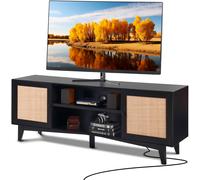 VEVOR Meuble TV en Rotin pour Téléviseur 75" Banc TV avec Prise Intégrée Noir