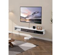 VEVOR Meuble TV flottant, 140 cm, console multimédia murale avec passe-câbles, étagère TV flottante moderne en panneaux de particules avec rangement, pour lecteur DVD, décodeur, console de jeux, blanc