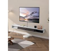 VEVOR Meuble TV flottant, 180 cm, console multimédia murale avec passe-câbles, étagère TV flottante moderne en panneaux de particules avec rangement, pour lecteur DVD, décodeur, console de jeux, blanc