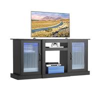 VEVOR Meuble TV pour Télévision Jusqu’à 165 cm, Banc TV Moderne en Bois, Centre de Divertissement avec Bande Lumineuse, Portes et Étagères Réglables, Rangement pour Salon, Salle Multimédia, Noir