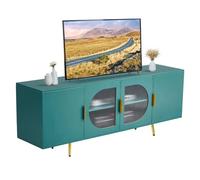 VEVOR Meuble TV pour Télévision Jusqu’à 190,5 cm, Banc TV Moderne, Centre de Divertissement avec Portes Vitrées, Pieds Dorés et Étagères Réglables, Rangement pour Salon, Salle Multimédia, Vert