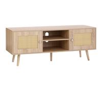 VEVOR Meuble TV en rotin, 1200 x 400 x 490 mm, Console TV bohème pour télévisions de 55'', Meuble TV Moderne du Milieu du siècle, Banc TV avec étagères réglables pour Salon et Salle multimédia, chêne