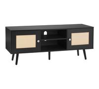VEVOR Meuble TV pour TV 55" console de divertissement avec porte en rotin noir