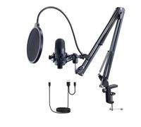 VEVOR Microphone USB, 192 kHz/24 bits, kit de microphone à condensateur professionnel, avec bras de perche, filtre anti-pop, support anti-chocs, bouton de sourdine, prise casque, pour l'enregistrement